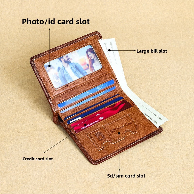 Men's Vintage Genuine Leather Bi-Fold Wallet with RFID Blocking
