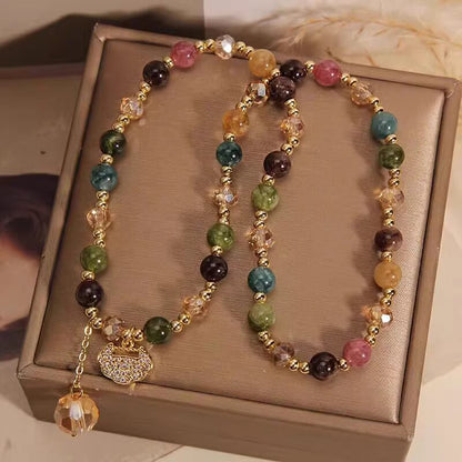High-End Double Layer Rainbow Tourmaline Beads money Bracelet – Longevity Lock Charm
