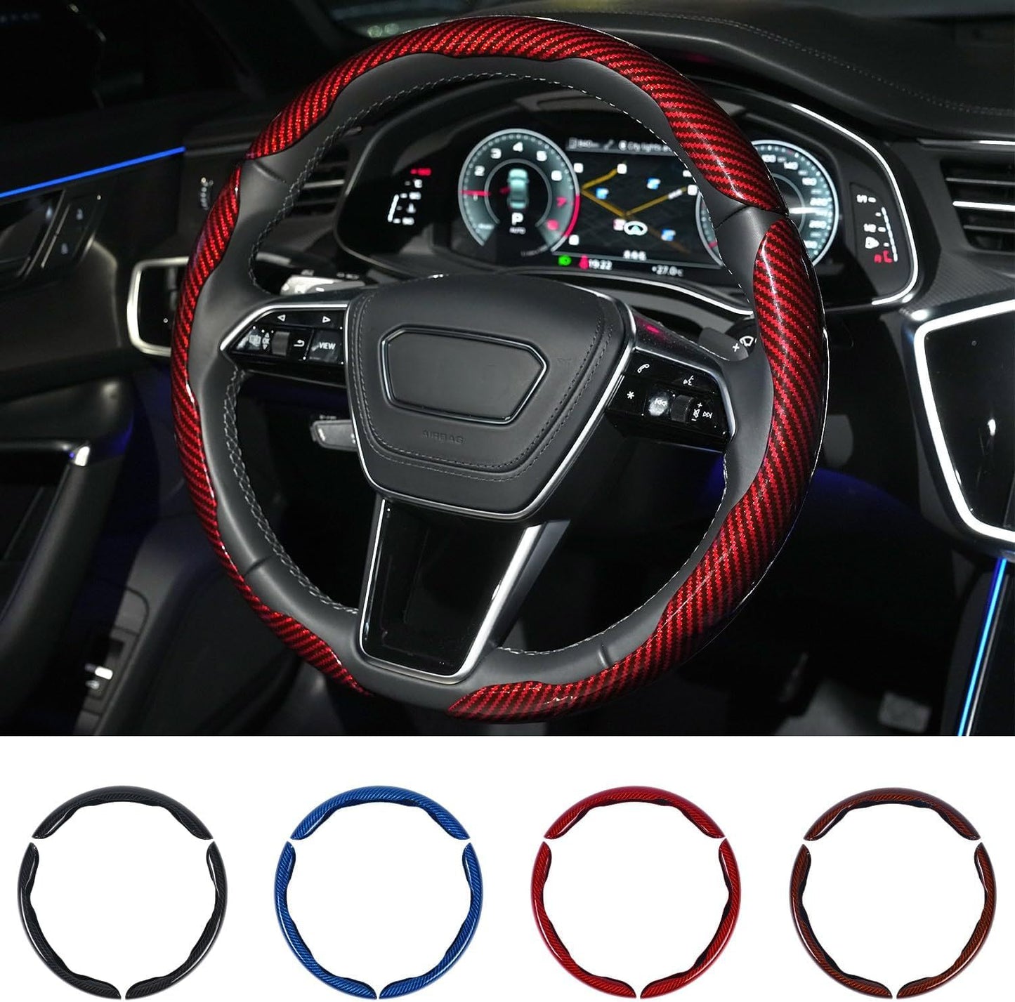 3pcs Universal Carbon Fiber Steering Wheel Cover - Anti-Slip & Segmented Design