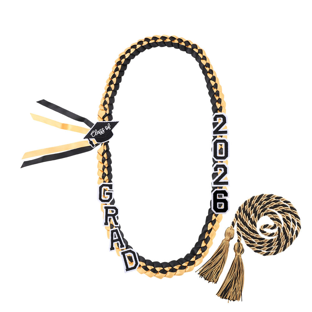 Graduation Leis Class of 2026 Grad Handmade Ribbon Lei Double Braided Ribbon Necklace with Grad Letters,47.2Inch