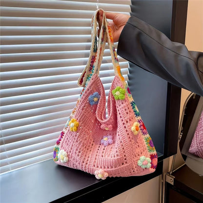 Crochet Knit Boho Shoulder Bag for women