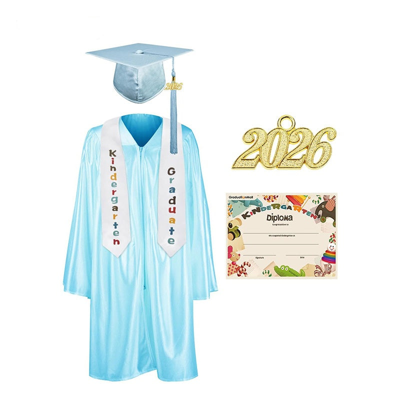 Kindergarten Graduation Cap Gown Stole Package with 2026 Tassel, Certificate