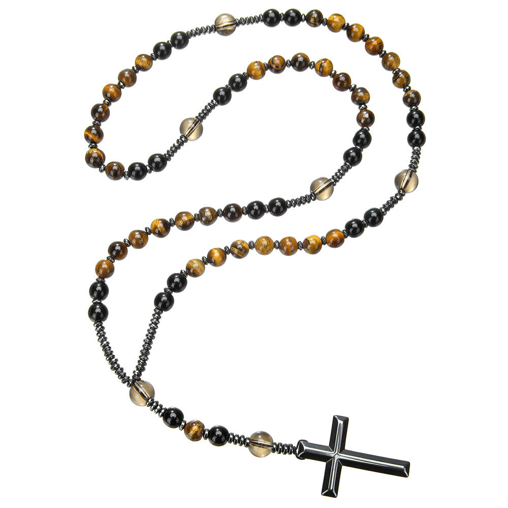 Natural Stone Cross Necklace,Handmade for Prayer and Meditation