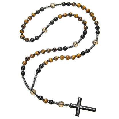 Natural Stone Cross Necklace,Handmade for Prayer and Meditation