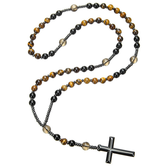 Natural Stone Cross Necklace,Handmade for Prayer and Meditation