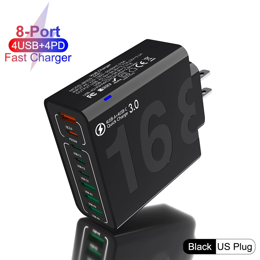 8-Port USB Fast Charging Hub | 4 USB-C + 4 USB-A | Fast Efficient Multiple Device Charger