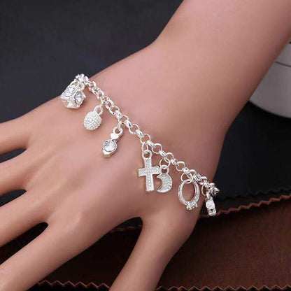 Women Adjustable Thirteen Hanging Pieces Bracelet Charm Heart Moon Star Key Lock Cross Pendant Bangle