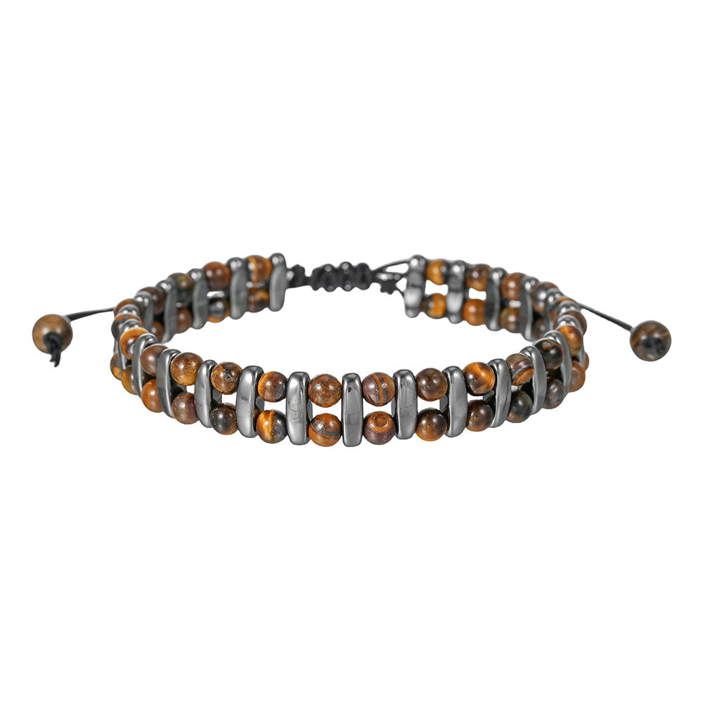 Adjustable Size 7-8 Inches Protection Bracelet for Men - Natural Tiger's Eye & Hematite Gemstone