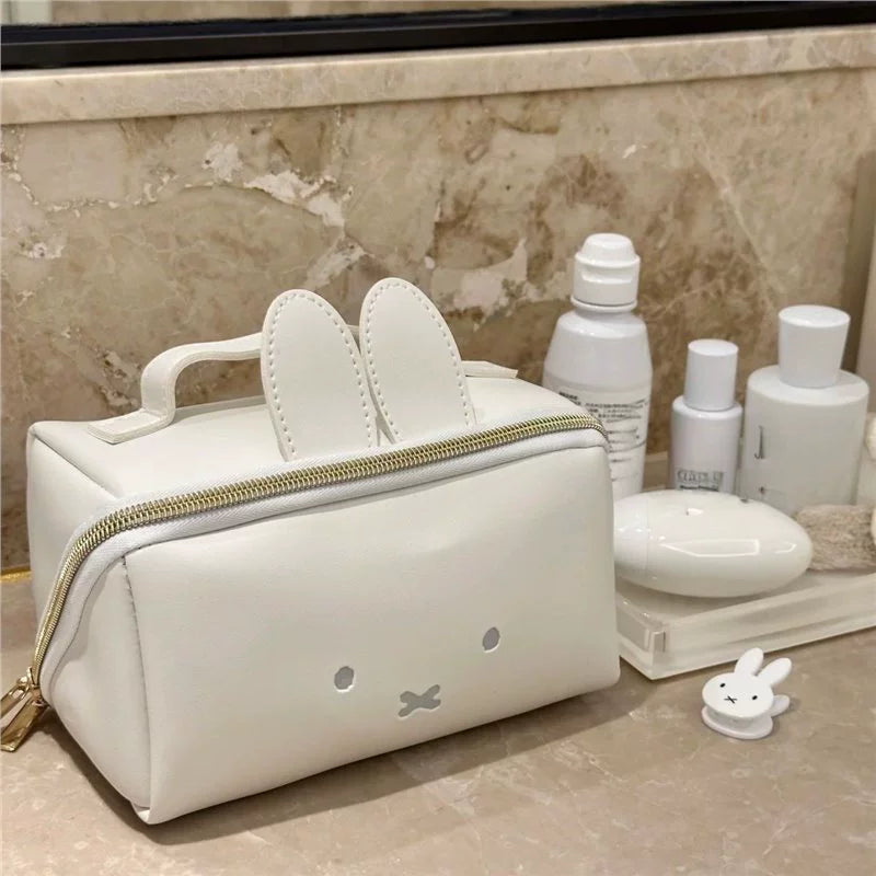 Miffy Large Capacity Handheld Makeup Bag Kawaii PU Leather Waterproof Portable