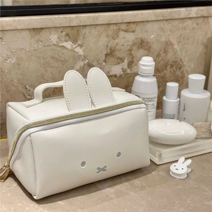 Miffy Large Capacity Handheld Makeup Bag Kawaii PU Leather Waterproof Portable