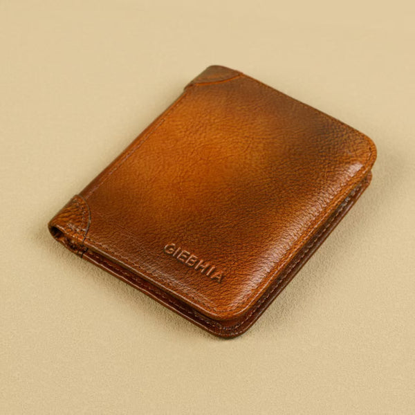 Men's Vintage Genuine Leather Bi-Fold Wallet with RFID Blocking