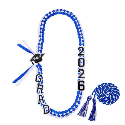 Graduation Leis Class of 2026 Grad Handmade Ribbon Lei Double Braided Ribbon Necklace with Grad Letters,47.2Inch