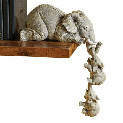 Cute Elephant Decor Statue -Mother and Two Babies Hanging Ornament Figurines for Table