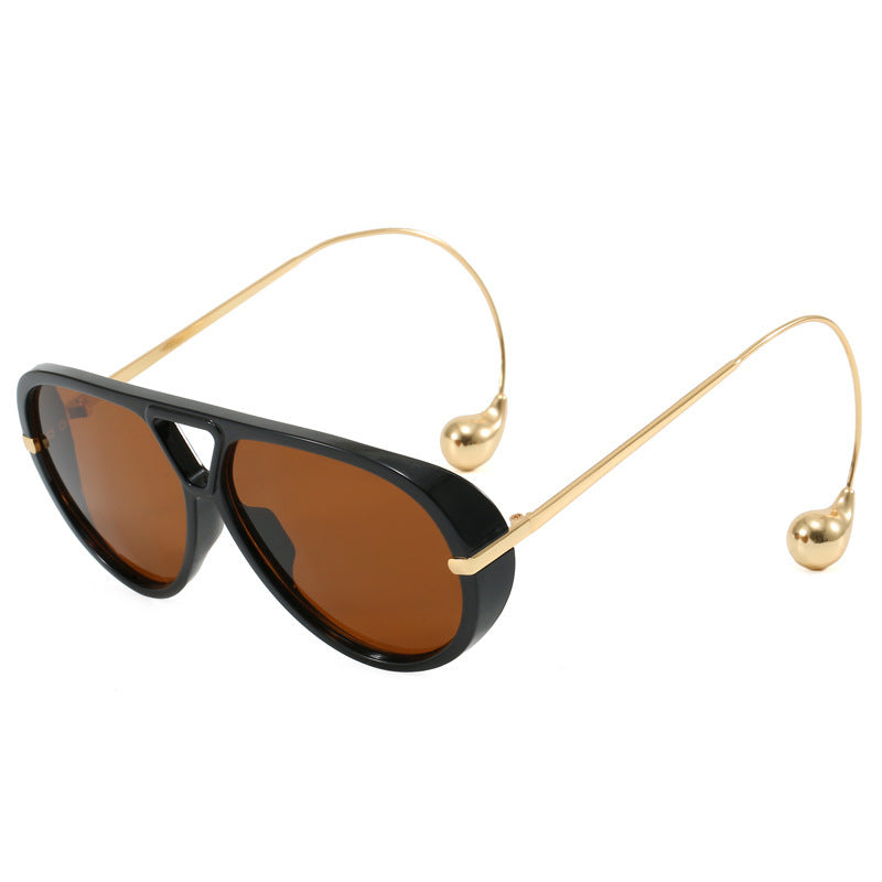 Oversized Aviator Sunglasses for Women With Earring Trendy Large Big Double Bridge