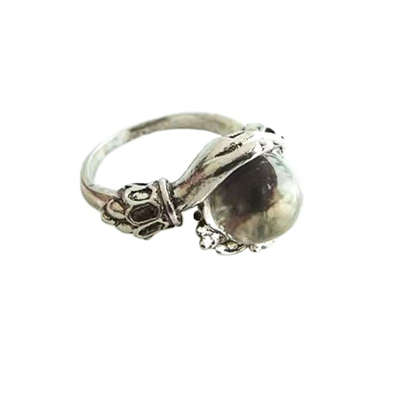 Retro-Style Open Ring Featuring an Inlaid Faux Crystal Sphere Embraced by a Band