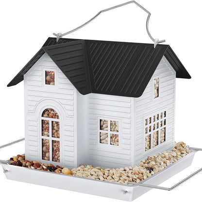 Hanging Metal Bird House Feeder with Solar Lights, Garden Decor for Outside