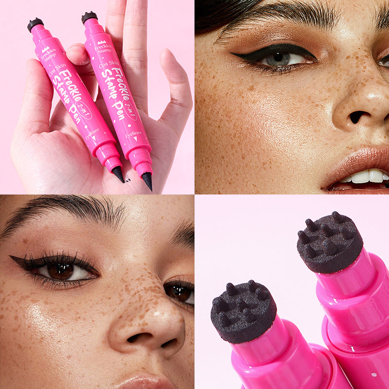 2pcs Dual Ended 2-in-1 Waterproof Fake Freckle Pens with Multi-Prong Freckles Stamp Head