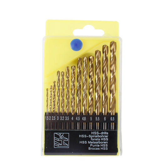 Titanium Twist Drill Bit Set - 13Pcs Hex Shank High Speed Steel for Wood Plastic Aluminum Alloy, Quick Change, 1.5-6.5mm