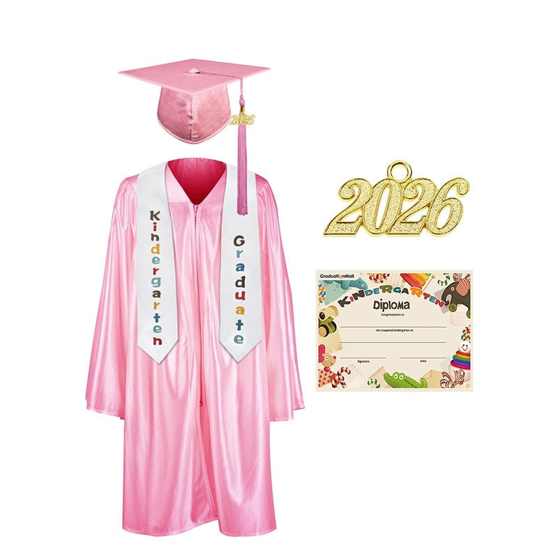 Kindergarten Graduation Cap Gown Stole Package with 2026 Tassel, Certificate