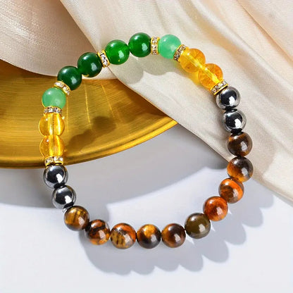 Natural Crystal Tiger's Eye Black Yellow Tourmaline Onyx Attracts Money Bracelet