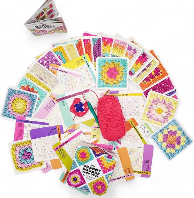Crochet cards Kit, Learn to Crochet 50 Pattern Granny Square Kit