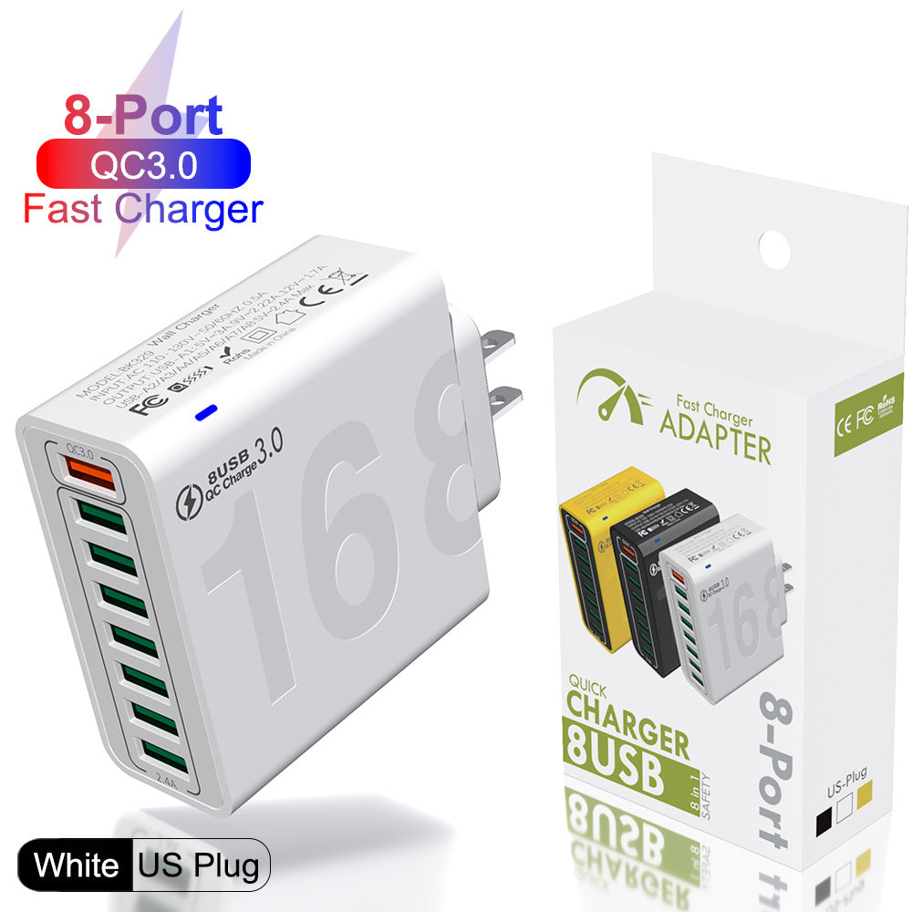 8 Ports with Quick Charger for Smart Phones, Tablets, Devices with Multiple Ports