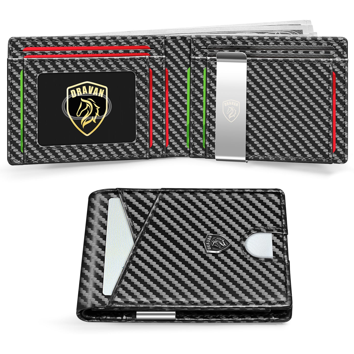 Slim Wallet for Men - Minimalist Genuine Leather Carbon Fiber Rfid Blocking Bifold Credit Card Holder