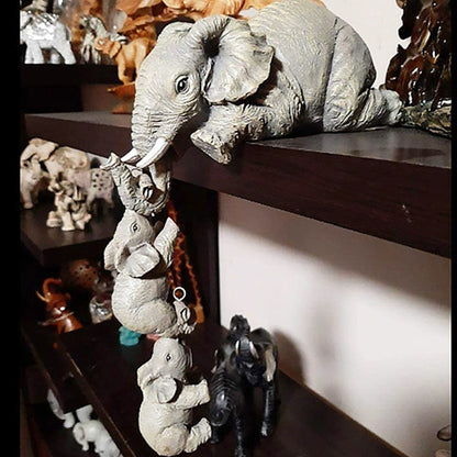 Cute Elephant Decor Statue -Mother and Two Babies Hanging Ornament Figurines for Table