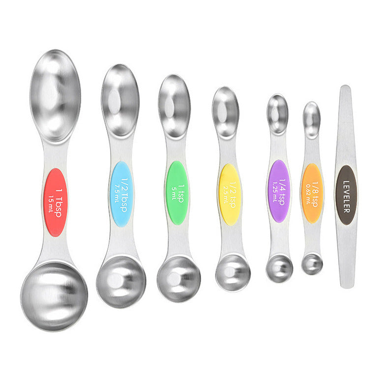7Pcs Space-Saver Measuring Spoon Set: Magnetic & Stackable with Leveler