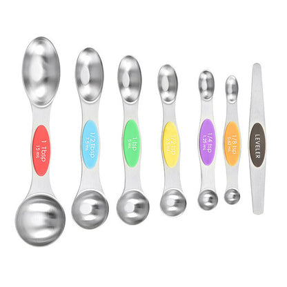 7Pcs Space-Saver Measuring Spoon Set: Magnetic & Stackable with Leveler