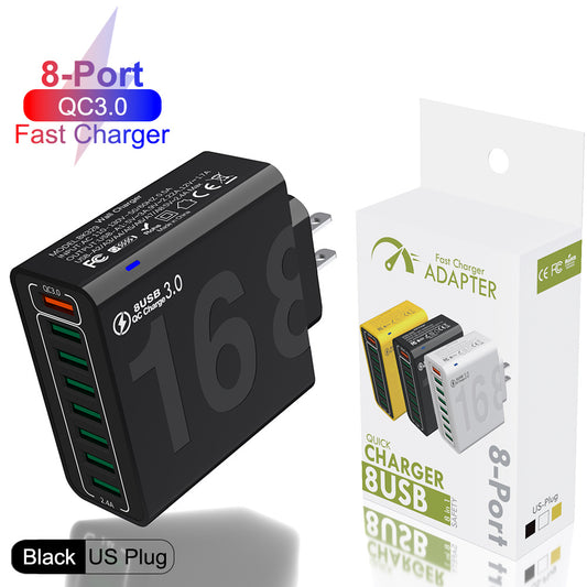 8 Ports with Quick Charger for Smart Phones, Tablets, Devices with Multiple Ports