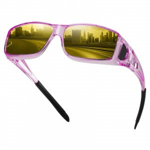 Night Vision Driving Glasses Fit Over Eyeglasses for Men Women - Anti Glare Polarized, Yellow Lens