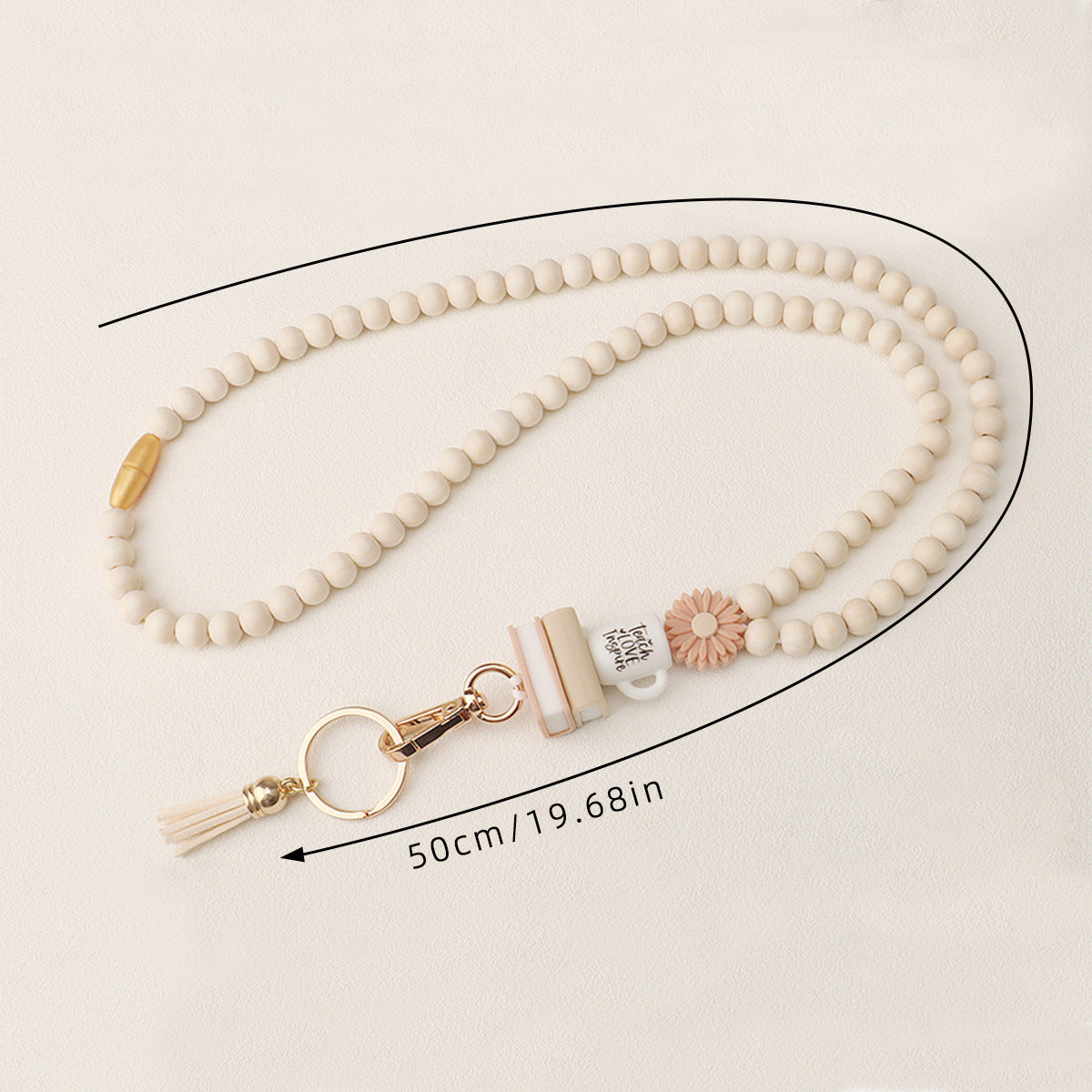 Teacher Lanyard with ID Holder, Cute Wood Beaded Lanyard for Keys