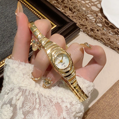 Vintage Women's Round Petite Gold Watch - Luxury Waterproof Stainless Steel Watch Band
