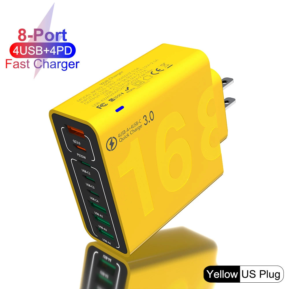 8-Port USB Fast Charging Hub | 4 USB-C + 4 USB-A | Fast Efficient Multiple Device Charger