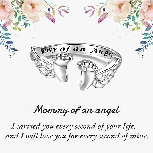 To My Mum-Mommy of an Angel Ring - Miscarriage Gifts for Mothers Pregnancy Loss, Memorial Sympathy Jewelry for Mom Women