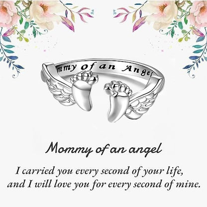 To My Mum-Mommy of an Angel Ring - Miscarriage Gifts for Mothers Pregnancy Loss, Memorial Sympathy Jewelry for Mom Women