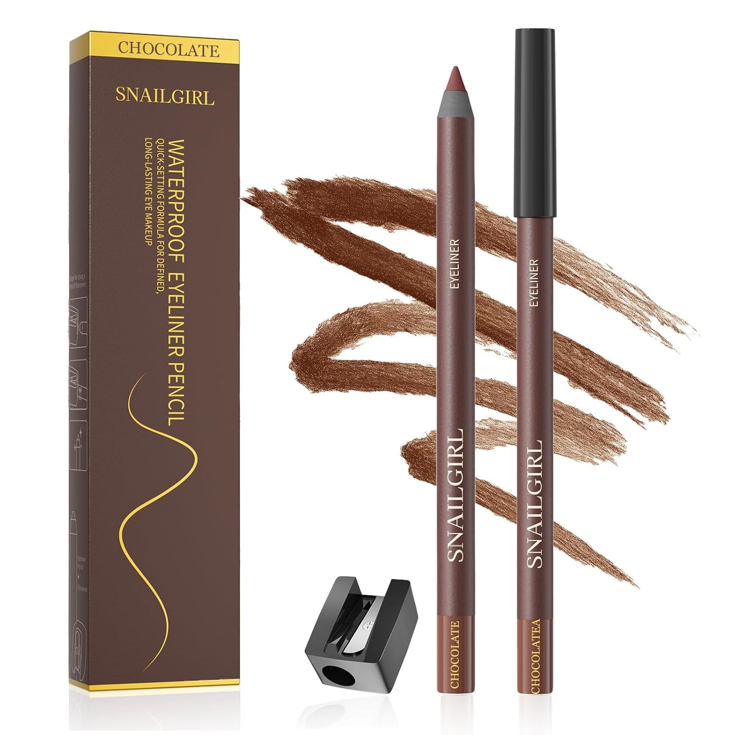 24 Hr Waterproof Eyeliner Duo Sharpenable Eye Pencil, - Smudge-Proof, Transfer-Proof, Up to 16HR Wear