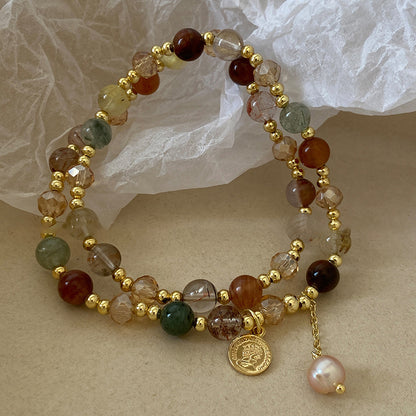 Double-Layer Crystal Pearl Beaded Bracelet for Women
