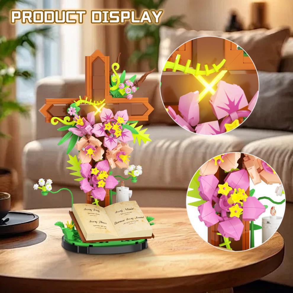 363 PCS Jesus Building Block Set Christian Cross Flower with Floral Elements Model Building Block