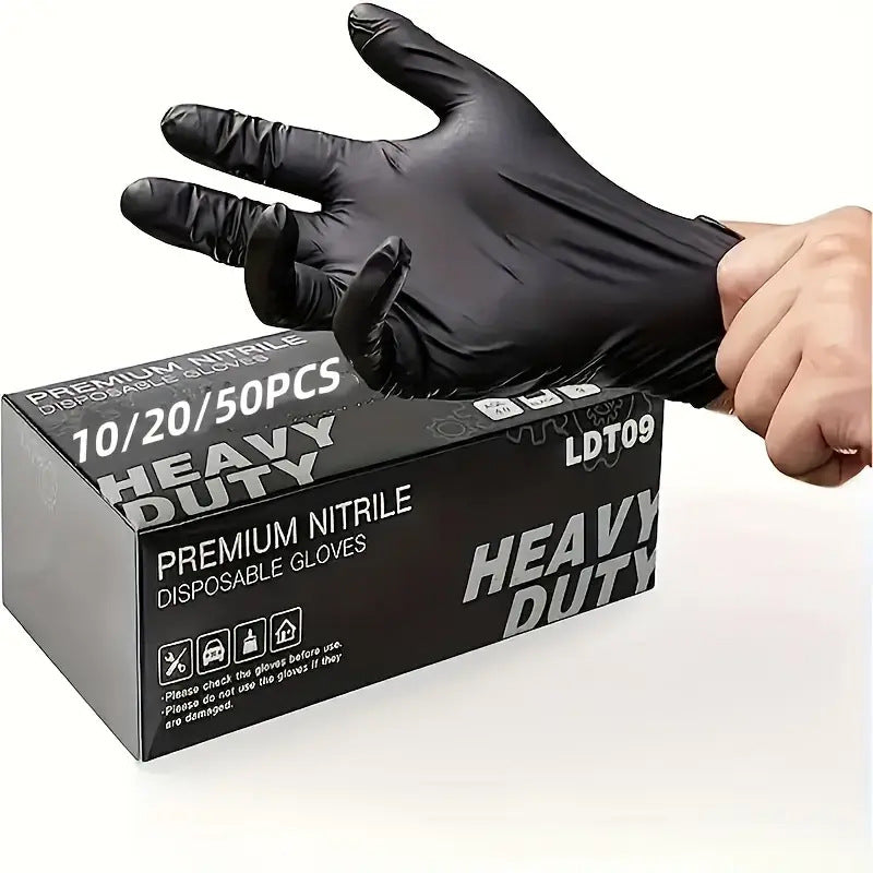 50 PCS Black Nitrile Disposable Gloves, Food-Safe, Powder-Free
