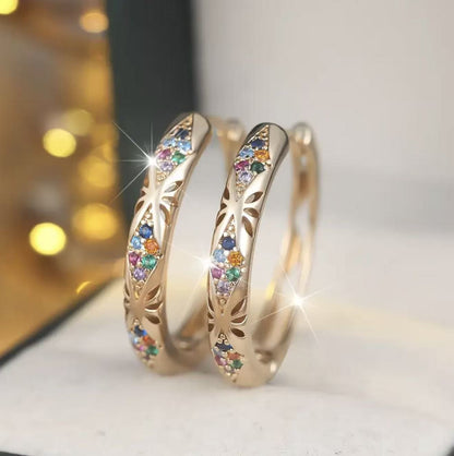 Rainbow Zircon Stone Hoop Earrings  Trendy Statement Ear Cuffs for Daily & Party Jewelry