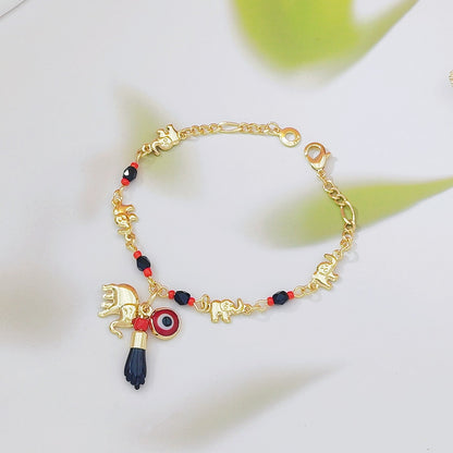 Women's"Evil Eye" Elephant Hand Pendant Bracelet — Length: 7.28 Inches