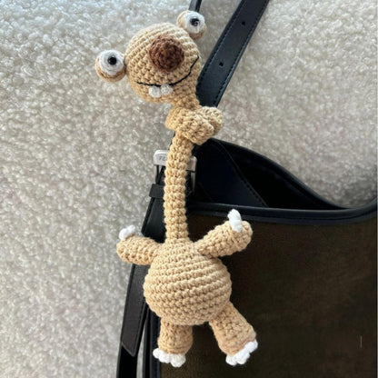 Handmade Crochet Prehistoric Sloth Bag Charm - Funny Long Neck Sloth Plush Toy