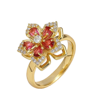 Rotatable Women's Ring, Alloy Electroplated Band, Multicolor Cubic Zirconia Inlay