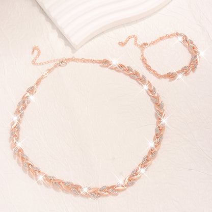 Crystal Chain Necklace and Bracelet Set for Women - Chunky Link Chain Set
