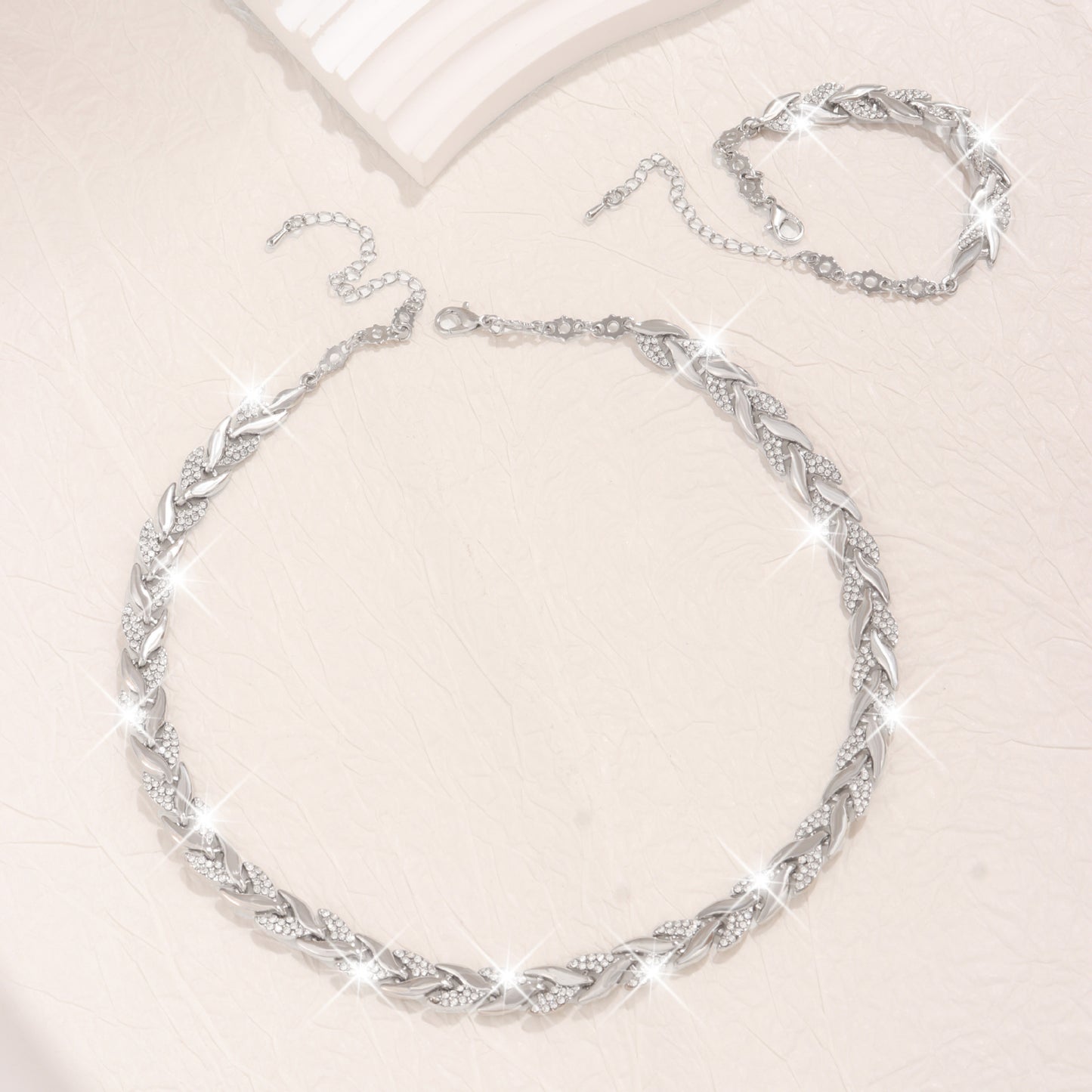 Crystal Chain Necklace and Bracelet Set for Women - Chunky Link Chain Set