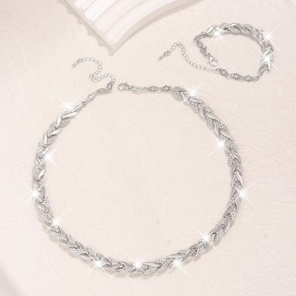 Crystal Chain Necklace and Bracelet Set for Women - Chunky Link Chain Set
