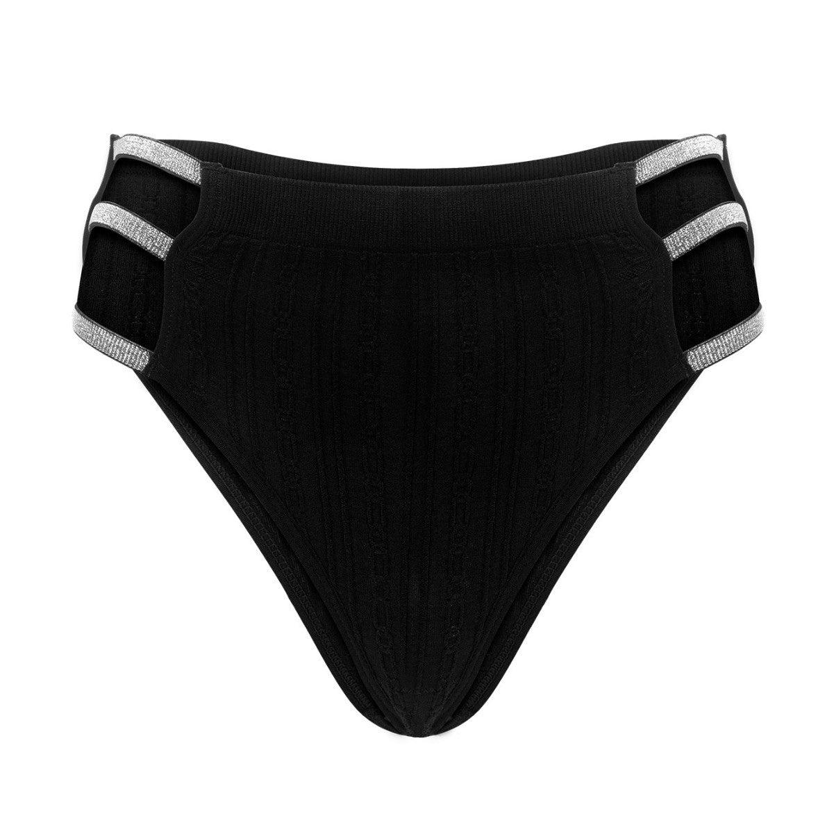 5Pcs Shiny Waistband Women's Low Rise Panties, Ribbed Cotton