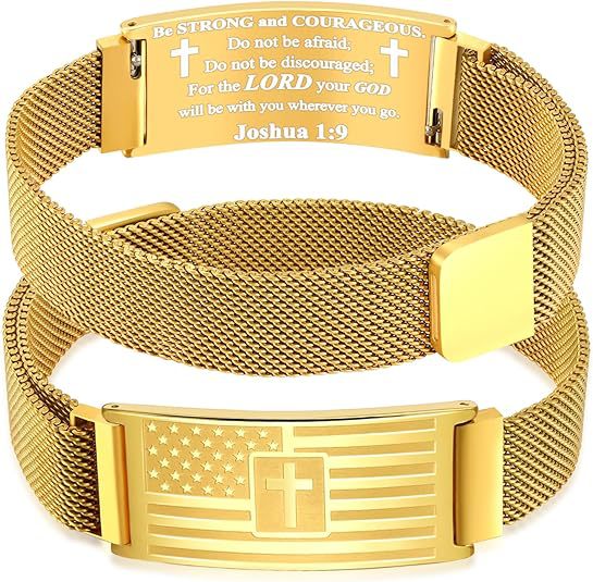 American Flag Cross Bracelet for Men ,Stainless Steel Bible Verse Bracelet Jewelry Gifts for Men Boys